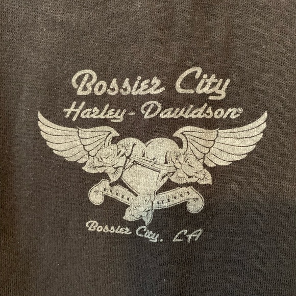 Harley Davidson Felt Logo Black Tee Bossier City, California size M - Picture 4 of 5